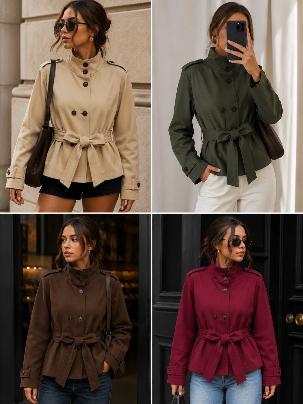 Belted Funnel-Neck Jacket